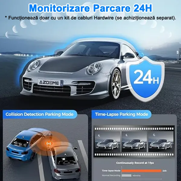 Camera auto de bord AZDOME M580 cu 2 canale 5K, WiFi 5G, WDR Night Vision, 150°, ecran IPS 4", GPS, aplicatie dedicata, G-sensor si monitorizare parcare