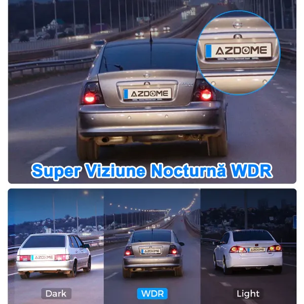 Camera auto de bord AZDOME M580 cu 2 canale 5K, WiFi 5G, WDR Night Vision, 150°, ecran IPS 4", GPS, aplicatie dedicata, G-sensor si monitorizare parcare