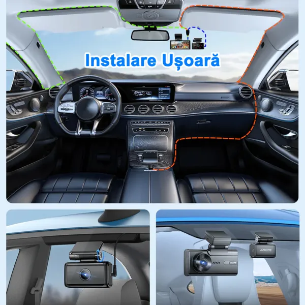 Camera auto de bord AZDOME M580 cu 3 canale 5K, WiFi 5G, WDR Night Vision, 150°, ecran IPS 4", GPS, aplicatie dedicata, G-sensor si monitorizare parcare