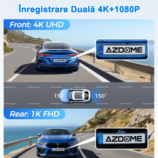 Camera auto de bord AZDOME PG17 4K+FHD, WiFi 6, Night Vision, 150°, ecran 12&quot;, aplicatie dedicata, G-sensor si monitorizare parcare