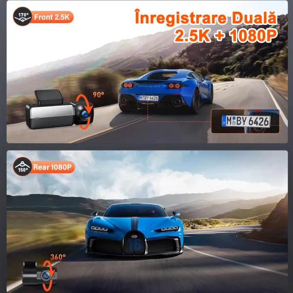 Camera auto de bord Bestsee M33 cu 2 canale 4K, WiFi, Super Night Vision, 170°, ecran 1.47&quot; si aplicatie dedicata, G-sensor si monitorizare parcare