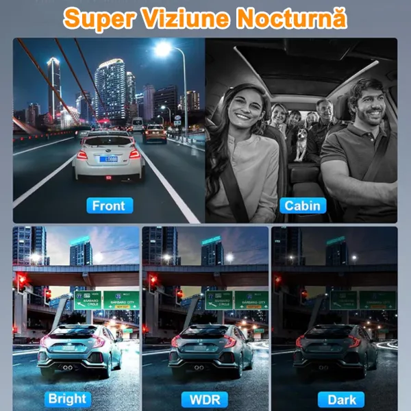 Camera auto de bord cu 4 canale PRUVEEO D90 FHD, WiFi, Night Vision, 150°, ecran LCD 3&quot;, GPS, aplicatie dedicata, G-sensor si monitorizare parcare