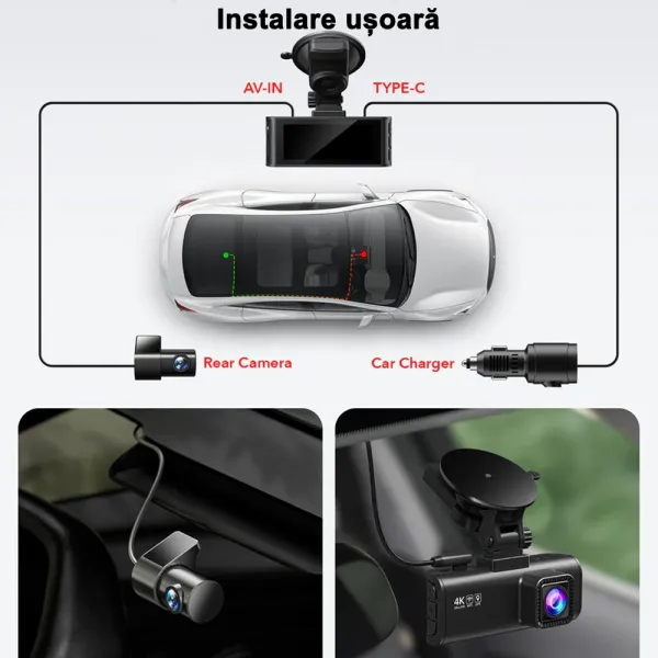 Camera auto de bord fata-spate REDTIGER F7NP 4K+FHD, WiFi, Night Vision, 170°