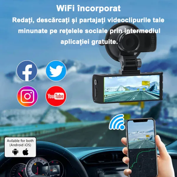 Camera auto de bord REDTIGER F7NS 4K UHD, WiFi, Night Vision, 170°, ecran IPS 3.18&quot;, GPS, aplicatie dedicata, G-sensor si monitorizare parcare