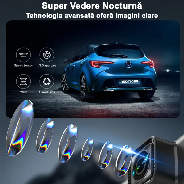Camera auto de bord fata-spate REDTIGER F7N Touch 4K+FHD, WiFi, Night Vision, 170°, ecran tactil IPS 3.18&quot;, GPS, aplicatie dedicata, G-sensor, card 128GB inclus