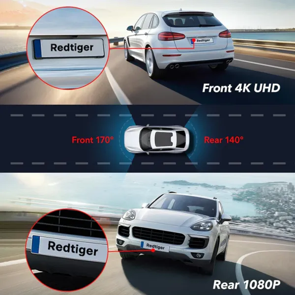 Camera auto de bord fata-spate REDTIGER F7N Touch 4K+FHD, WiFi, Night Vision, 170°, ecran tactil IPS 3.18&quot;, GPS, aplicatie dedicata, G-sensor, card 128GB inclus