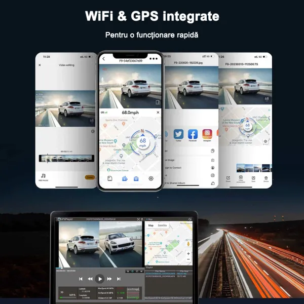 Camera auto de bord duala REDTIGER F9 4K+1080P, WiFi, Night Vision, 170°, GPS