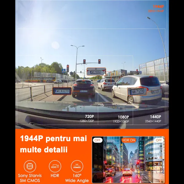 Camera auto de bord Vantrue E1, WiFi 2.7K 1440P HDR/60fps, telecomanda control vocal, Night Vision 160°, ecran 1.54", GPS, G-sensor si monitorizare parcare