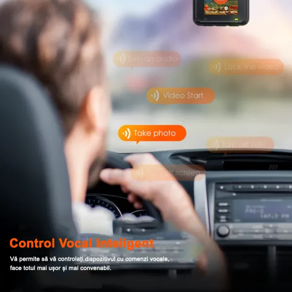 Camera auto de bord Vantrue E1, WiFi 2.7K 1440P HDR/60fps, telecomanda control vocal, Night Vision 160°, ecran 1.54", GPS, G-sensor si monitorizare parcare