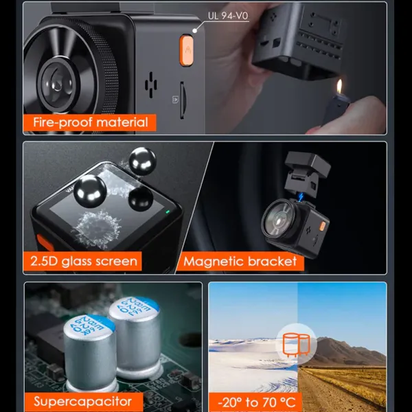 Camera auto de bord Vantrue E1, WiFi 2.7K 1440P HDR/60fps, telecomanda control vocal, Night Vision 160°, ecran 1.54", GPS, G-sensor si monitorizare parcare