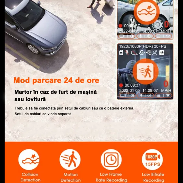 Camera auto de bord Vantrue E1 Lite Mini, WiFi 1080P HDR/30fps, cu control vocal, Night Vision 160°, ecran 1.54&quot;, GPS, G-sensor si monitorizare parcare