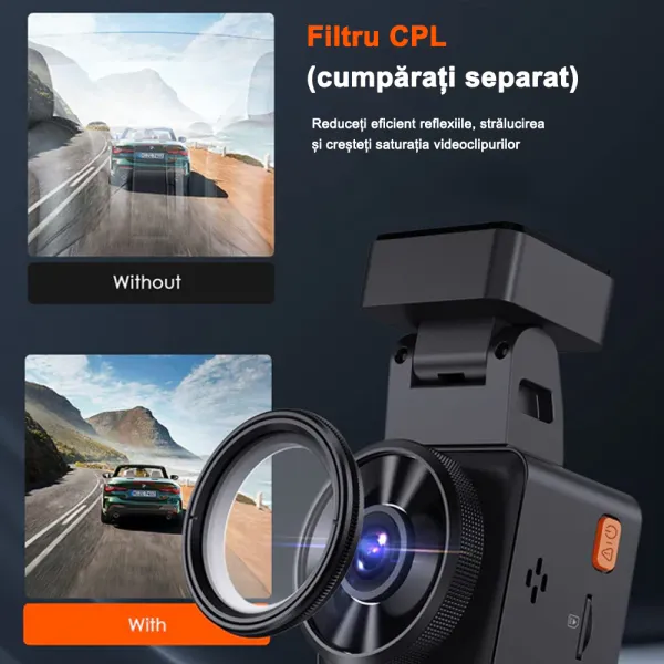 Camera auto de bord Vantrue E1 Lite Mini, WiFi 1080P HDR/30fps, cu control vocal, Night Vision 160°, ecran 1.54&quot;, GPS, G-sensor si monitorizare parcare