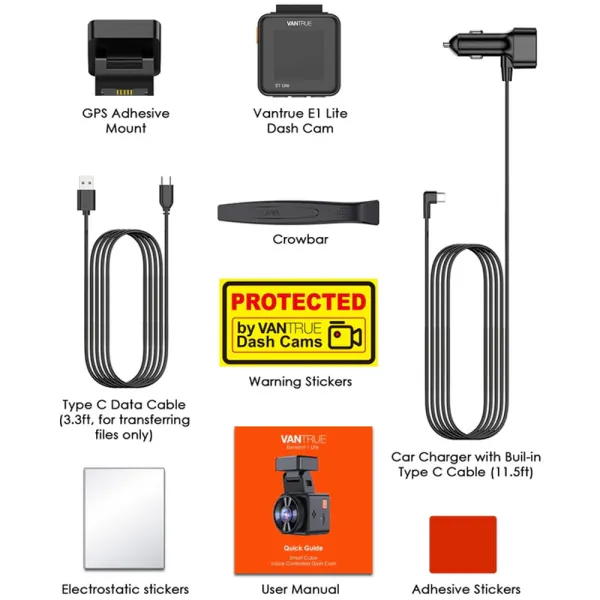 Camera auto de bord Vantrue E1 Lite Mini, WiFi 1080P HDR/30fps, cu control vocal, Night Vision 160°, ecran 1.54&quot;, GPS, G-sensor si monitorizare parcare