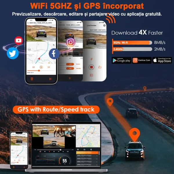 Camera auto tripla Vantrue E3