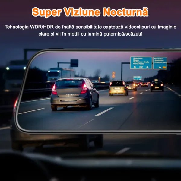 Camera auto tip oglinda, duala fata-spate Wolfbox G840S 2160P, Night Vision, 170°, ecran tactil 12”, GPS, G-Senzor, monitorizare parcare, Card 32GB inclus