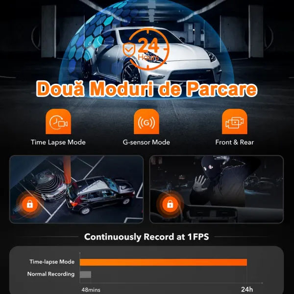 Camera auto de bord Wolfbox i05 4K+1080P, WiFi, Night Vision, 170°, GPS, aplicatie dedicata, G-sensor si monitorizare parcare