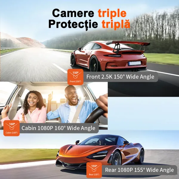 Camera auto de bord Wolfbox i07 4K+1080P, WiFi, Super IR Night Vision, 150°, ecran 3", GPS, aplicatie dedicata, G-sensor si monitorizare parcare