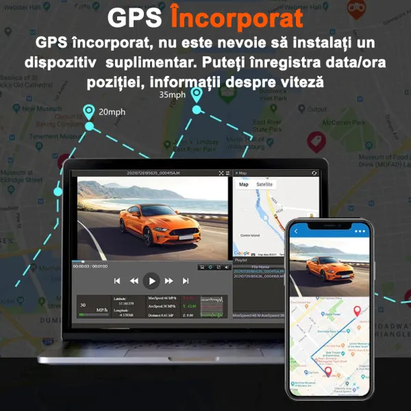 Camera auto de bord Wolfbox i07 4K+1080P, WiFi, Super IR Night Vision, 150°, ecran 3", GPS, aplicatie dedicata, G-sensor si monitorizare parcare