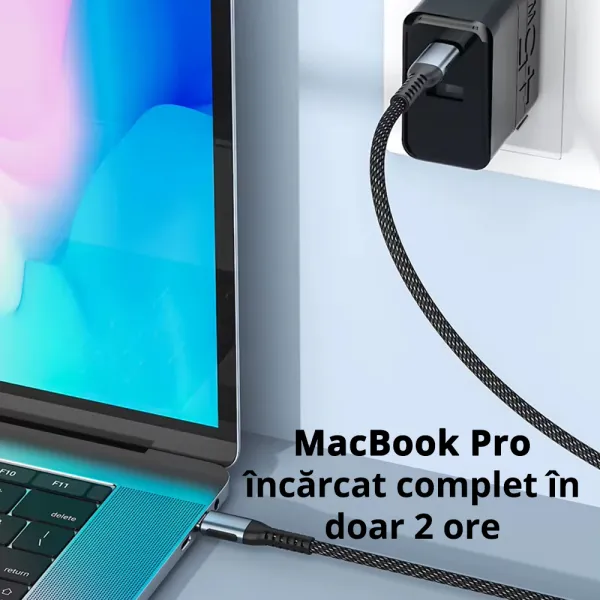 Cablu incarcare rapida Type-C, 48V 5A, 240W, impletit, pentru laptop, tableta, smartphone, 1m