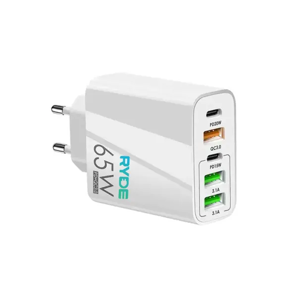 Incarcator auto rapid 65W 2x USB-C, 3x USB-A, pentru telefon, tableta, GPS, Alb /  Negru