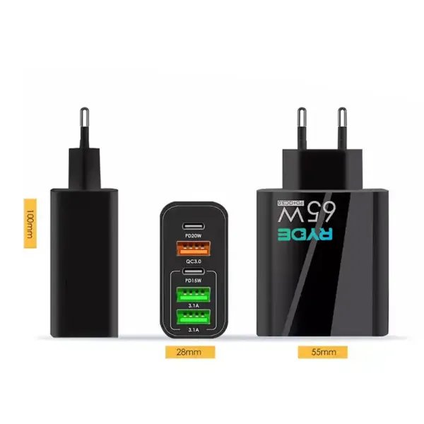 Incarcator auto rapid 65W 2x USB-C, 3x USB-A, pentru telefon, tableta, GPS, Alb /  Negru