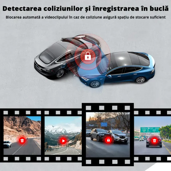 Camera auto de bord tripla REDTIGER A6 2.5K, WiFi, Night Vision, GPS, aplicatie dedicata, G-sensor si monitorizare parcare