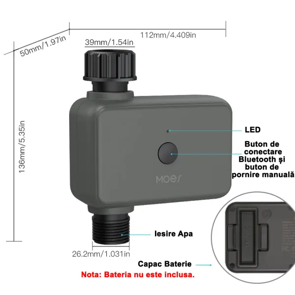 Programator Smart WiFi pentru irigatii, compatibil cu aplicatia mobila Tuya