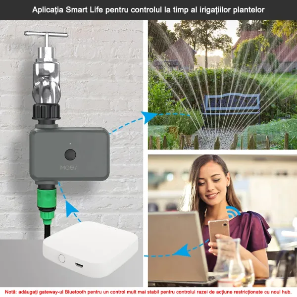 Programator Smart WiFi pentru irigatii, compatibil cu aplicatia mobila Tuya