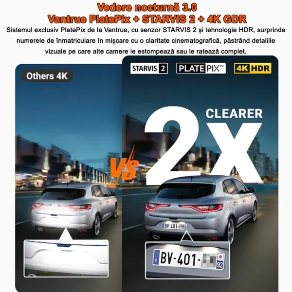 Camera auto Vantrue N4 Pro S cu 3 canale, 4K+1080P+1440P, HDR+Night Vision, protective IP67, GPS, G-sensor si monitorizare parcare