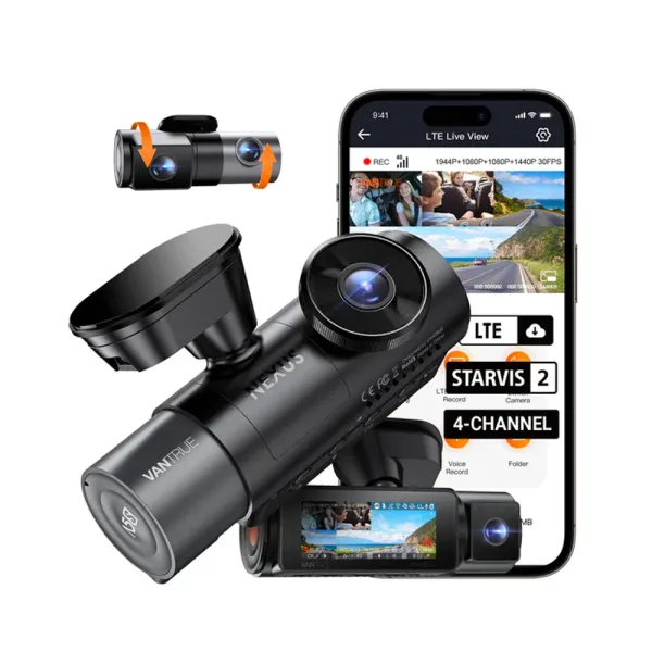 Camera auto Vantrue N5S cu 4 canale, 360°, HDR+WDR, control vocal, Night Vision, GPS, G-sensor si monitorizare parcare