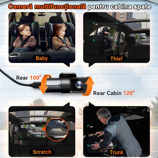 Camera auto Vantrue N5S cu 4 canale, 360°, HDR+WDR, control vocal, Night Vision, GPS, G-sensor si monitorizare parcare