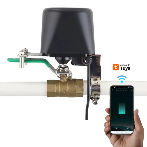 Electrovalva cu colier ajustabil (1/4 - 1) pentru tevi de gaz/apa cu actionare automata WiFi, compatibil Tuya/Smartlife