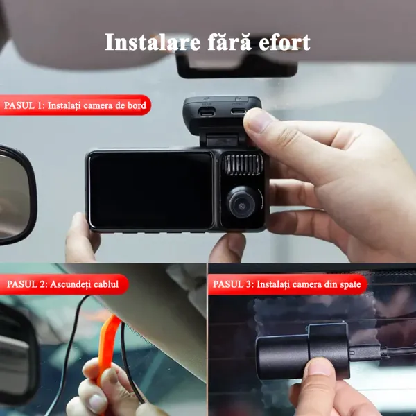 Camera de bord cu 3 canale REDTIGER F17 Elite 4K+1080P+1080P, WiFi 6, Night Vision, ecran tactil 3”, GPS, aplicatie dedicata, G-Sensor si Mod Parcare