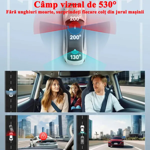 Camera auto de bord cu 3 canale RedTiger VP20 2.5K+2.5K+1080P, WiFi, Night Vision, ecran tactil, 530o, GPS, aplicatie dedicata, G-Sensor si Mod Parcare, card 128GB