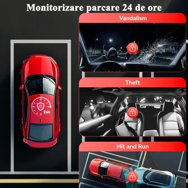 Camera auto de bord cu 3 canale RedTiger VP20 2.5K+2.5K+1080P, WiFi, Night Vision, ecran tactil, 530o, GPS, aplicatie dedicata, G-Sensor si Mod Parcare, card 128GB