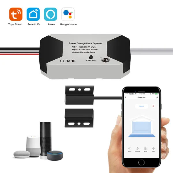 Kit control usa de garaj SMART WiFi Tuya, Smart Life compatibil Alexa si Google Assistant