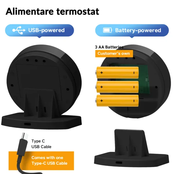Termostat wireless WiFi pentru incalzire centrala pe gaz, cu baterie, control prin aplicatie si asistent vocal, Negru