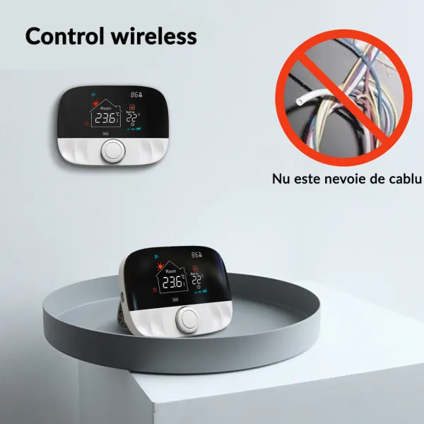 Termostat inteligent WiFi RF433 pentru centrala pe gaz, control prin aplicatie si asistent vocal, posibilitate programare