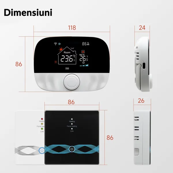 Termostat inteligent WiFi RF433 pentru centrala pe gaz, control prin aplicatie si asistent vocal, posibilitate programare