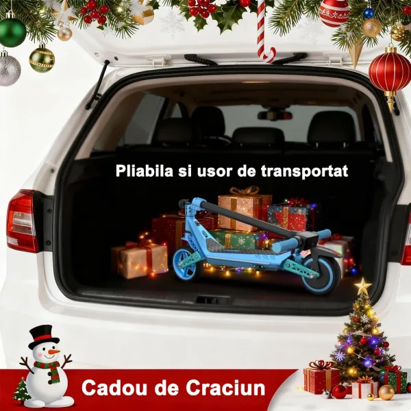 Trotineta Electrica Copii RYDE U8, 3 Viteze (8/12/16 km/h), Suspensie Dubla Fata/Spate, Motor 130W, Autonomie 10 km, Pliabila, Albastru, 6–12 ani