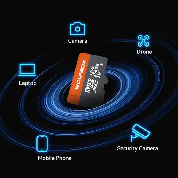 Card de memorie SD Wolfbox capacitate 256 GB, 100MB/s, U3 A2 V30