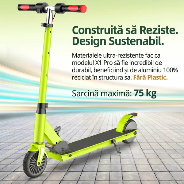 Trotineta Electrica copii RYDE X1 PRO, 150W + Baterie 5.2Ah, Autonomie 15km, 3 trepte de viteza, Frana Electrica+Mecanica, Viteza maxima 18 km/h