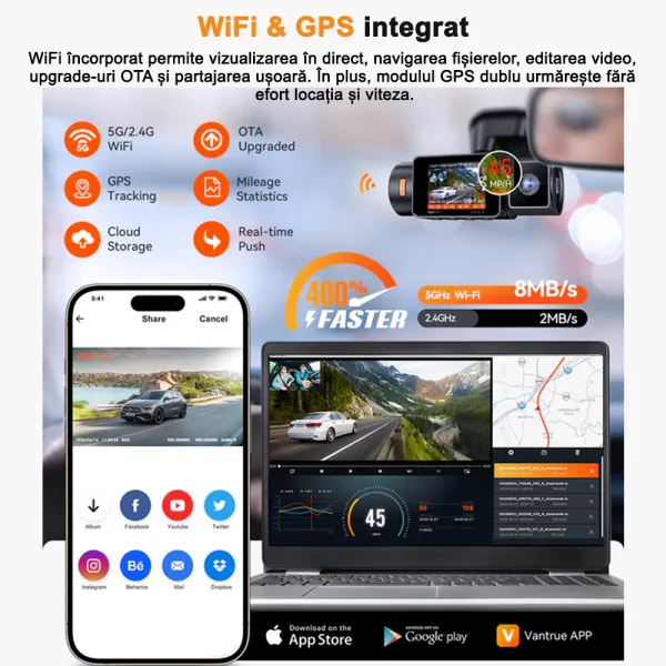 Pachet Camera auto duala Vantrue Nexus 2X fata-spate 2.7K + 1080P + Modul LTE
