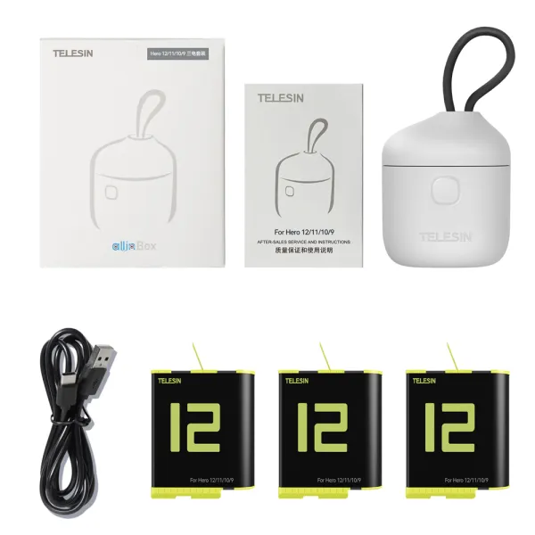 Bundle incarcator triplu si trei baterii compatibile GoPro Hero 12 / 11 / 10 / 9 Bundle incarcator triplu si trei baterii compatibile GoPro Hero 12 / 11 / 10 / 9