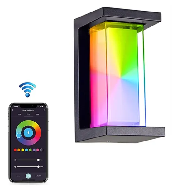 Aplica de perete pentru exterior dimabila LED 20W, Smart WiFi, RGB, 3000K-6500K, IP65, 1800lm, compatibila Tuya/SmartLife