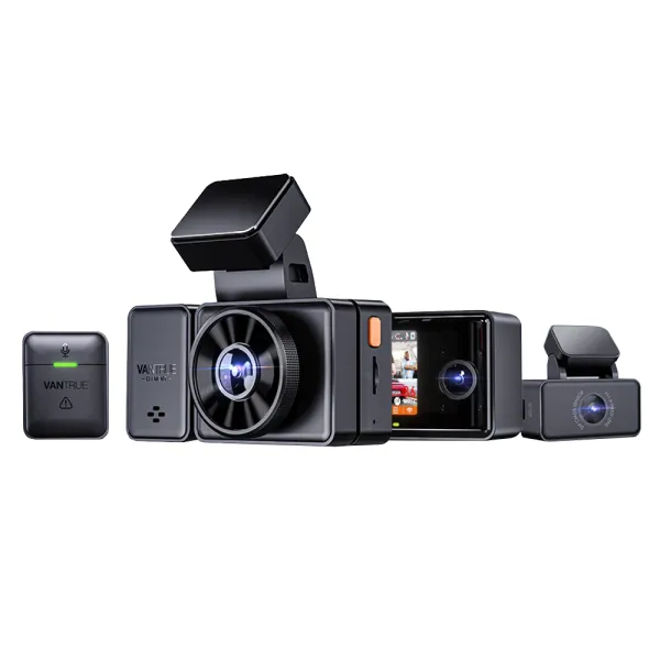 Camera auto tripla Vantrue E3 fata-spate-interior, WiFi 5GHz 1944P + 1080P + 1080P, telecomanda control vocal, Night Vision, ecran 2.45&quot;, GPS, G-sensor si monitorizare parcare