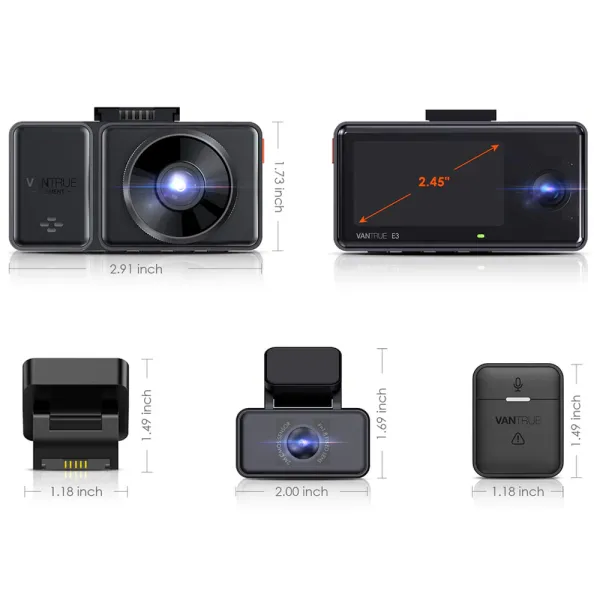 Camera auto tripla Vantrue E3 fata-spate-interior, WiFi 5GHz 1944P + 1080P + 1080P, telecomanda control vocal, Night Vision, ecran 2.45&quot;, GPS, G-sensor si monitorizare parcare