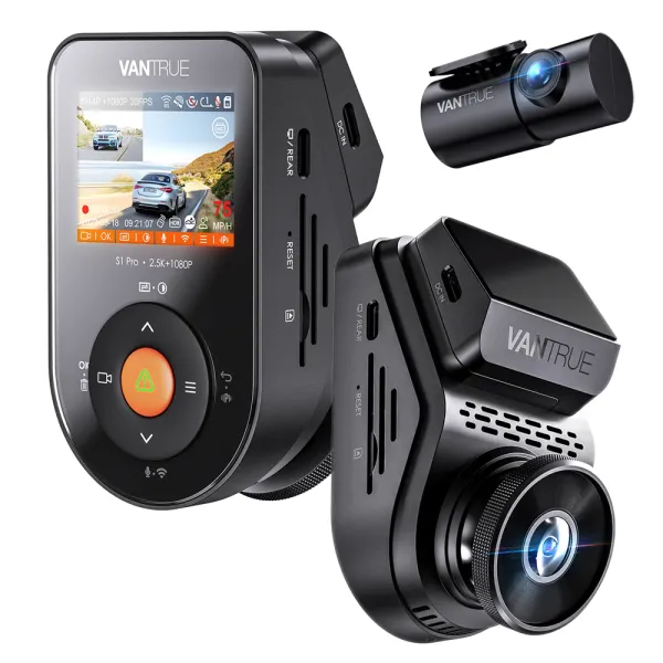 Camera auto de bord duala Vantrue S1 Pro fata-spate cu WiFi, 1440P/60fps, control vocal, Night Vision, ecran 2.0&quot;, GPS, G-sensor si monitorizare parcare