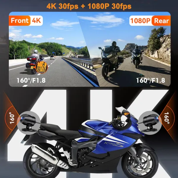 Camera de bord pentru motocicleta Vantrue F1 fata-spate cu WiFi 5GHz, 4K + 1080P, HDR + WDR, impermeabila IP67, Night Vision, GPS si monitorizare parcare