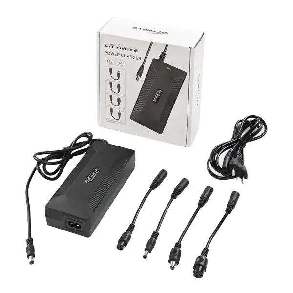 Incarcator baterii Li-ion 42V/2A universal, cu mufe de incarcare DC2.5, DC2.1, aviation 3 pin mama, aviation 3 pin mama Incarcator baterii Li-ion 42V/2A universal, cu mufe de incarcare DC2.5, DC2.1, aviation 3 pin mama, aviation 3 pin mama